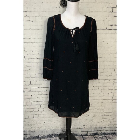 Madewell Women Black Sheath Dress Sz XXS Sweetheart Neck Ballon Sleeves Long E1 - Picture 4 of 12